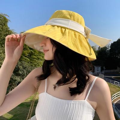 Lente en herfst nieuwe hoed dames strik bucket hoed veelzijdig opvouwbaar grote rand zonnehoed zomer
