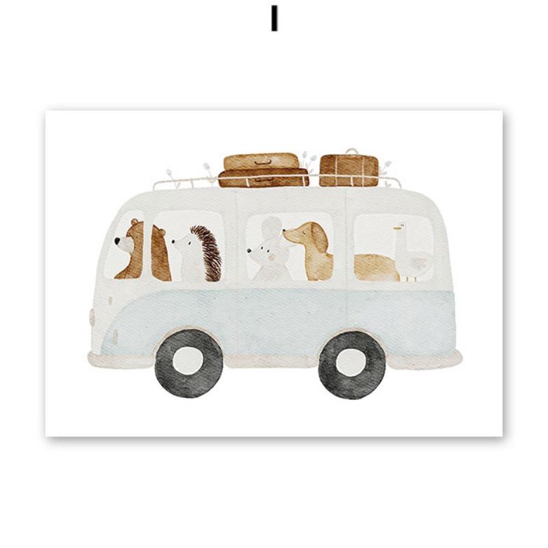 Boho Cartoon Bear Hedgehog Car Ship Balloon Posters Art Prints Canvas Painting Wall Pictures For Baby Kids Room Home Decoration