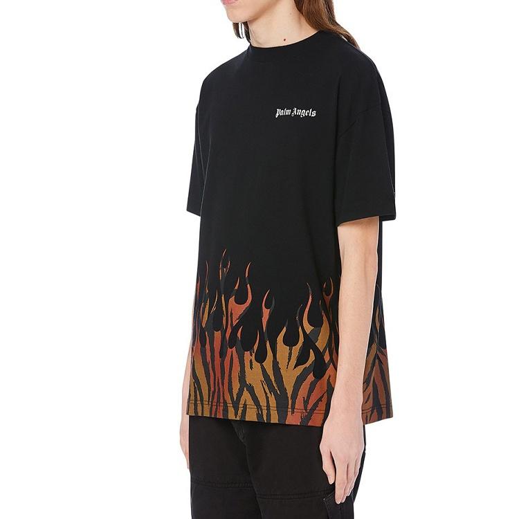 Men's PALM ANGELS Flame Alphabet Logo Printing Short Sleeve Black PMAA001E20JER0011020