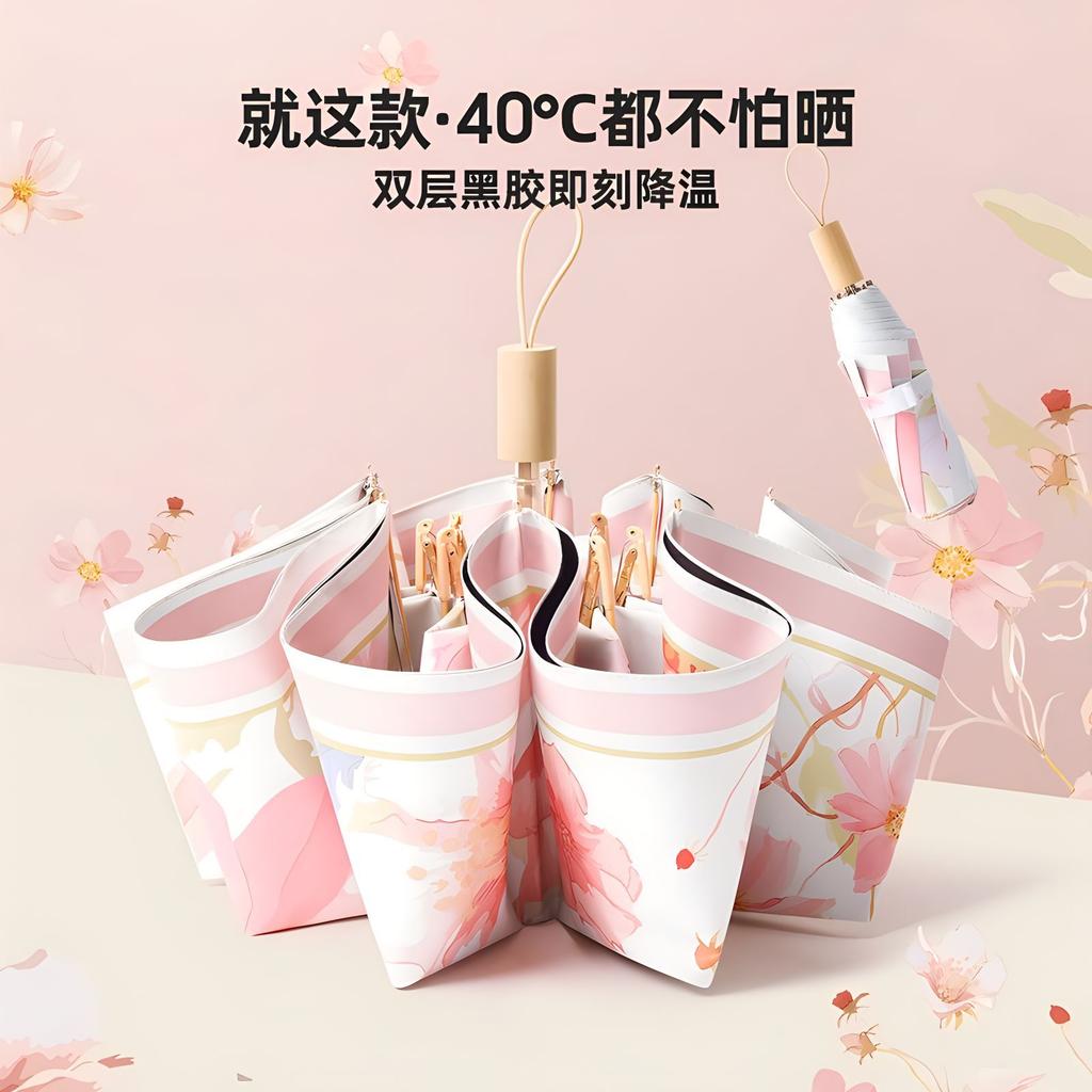 Manual Vinyl Three-fold Sunscreen, UV Protection, Weather and Rain Dual-purpose Folding Double-layer Color Can Straighten Hair