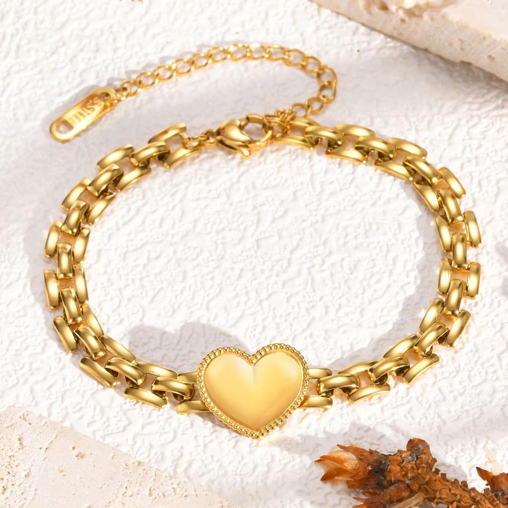 Trendy Love Heart Bracelet for Women,Stainless Steel Strap Chain Bracelets,Exquisite Party Jewelry Mother's Day Gift