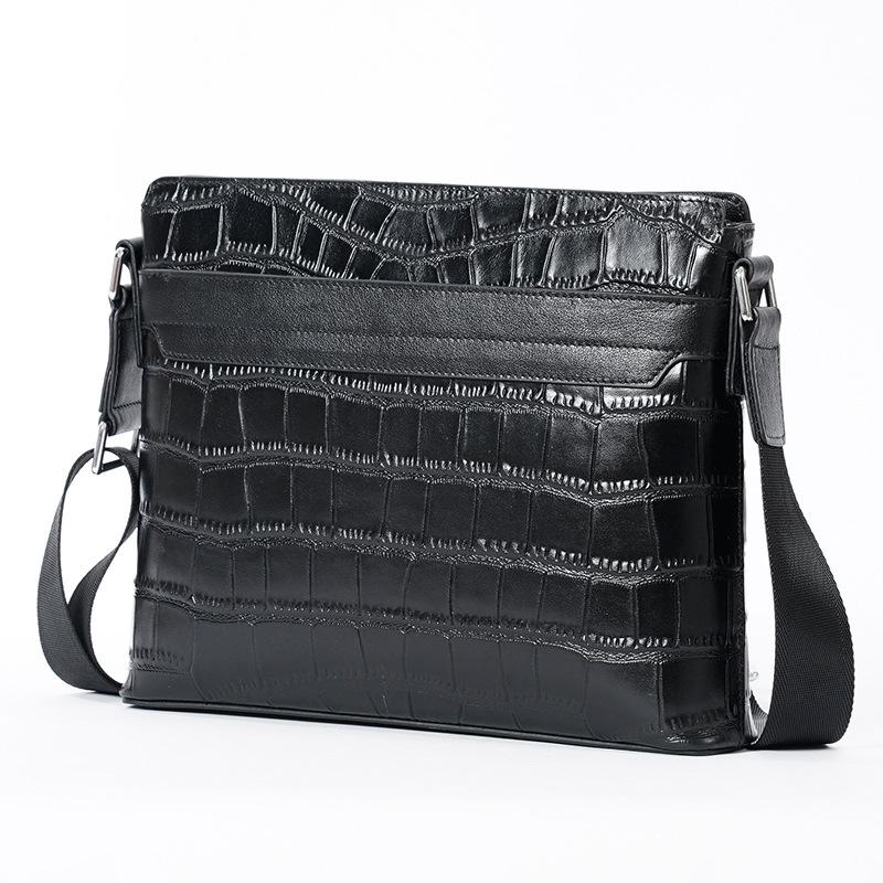 

Сумка через плечо с крокодиловым принтом для мужчин из натуральной кожи с тиснением, легкая, роскошная, повседневная, деловая сумка чёрный