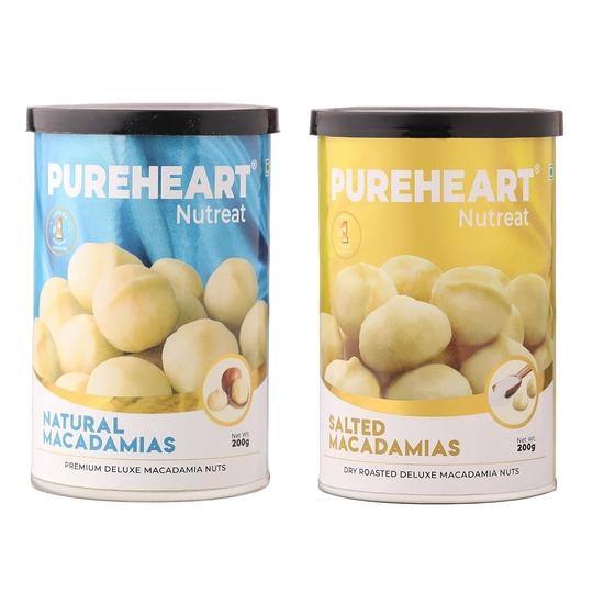 Pureheart Combo of Natural Macadamia (200 gm) and Salted Roasted Macadamia (200 gm) Premium Australian Macadamia Nuts, Rich in Antioxidants