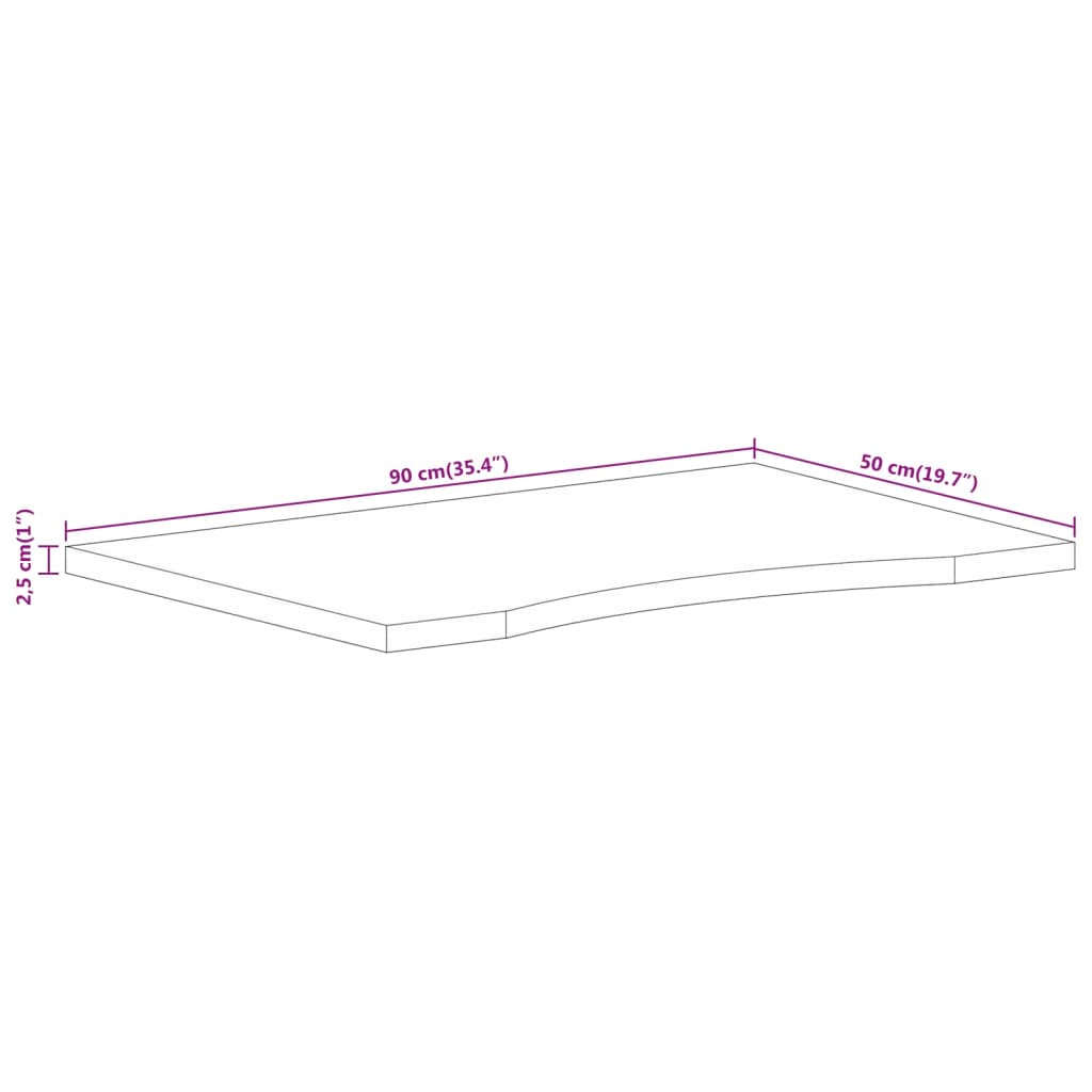 Vidaxl Blat Biurka, Z Wycięciem, 90X50X2,5 Cm, Surowe Drewno Mango