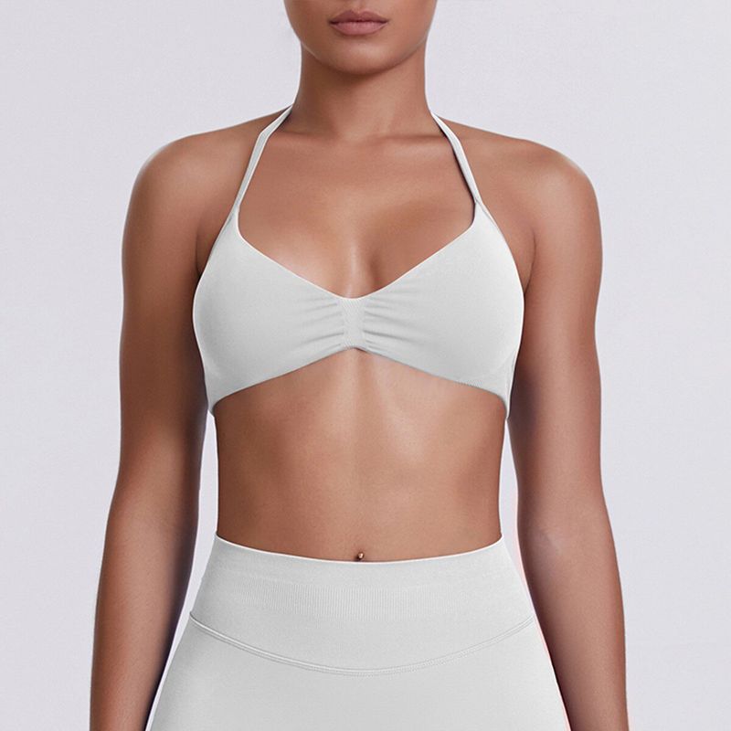 European and American Style Thin Strap Beauty Back Halter Sports Bra for Women, Pilates Yoga Tank Top, Seamless Fitness Underwear Camisole