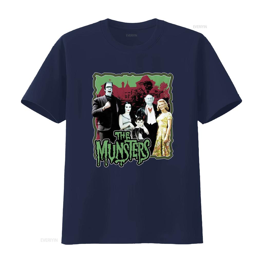 Vintage Retro The Munsters Classic Monster Family Tv Show Print Casual T Shirt Vintage Washed Homme Fashion Stretched Slightly