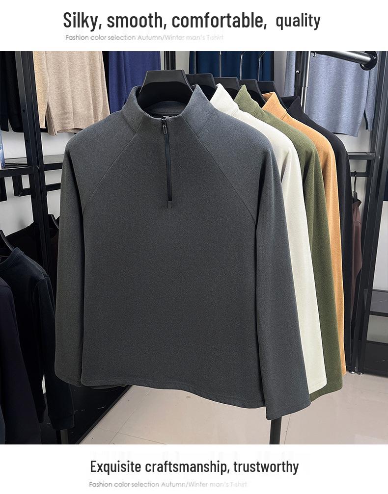 Men's Luxury 700g Velvet-Lined Stand Collar Half-Zip Heavyweight Hoodie - Warm, Lightweight, Autumn/Winter Solid Color.