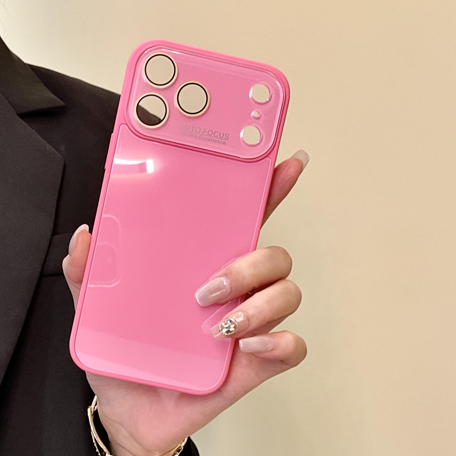 

Защитный чехол-кейс с большим окном для защиты объектива для iPhone 17 16 15 14 13 12 11 Pro Max Plus Ударопрочный чехол для телефона из закаленного стекла iPhone 11 ярко-розовый