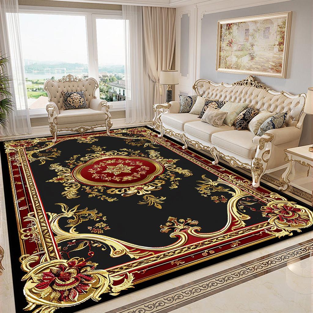Luxury Golden Decorative Rug for Living Room European Style Parlor Decor Carpet for Rooms Non-slip Washable Lounge Sofa Foot Mat