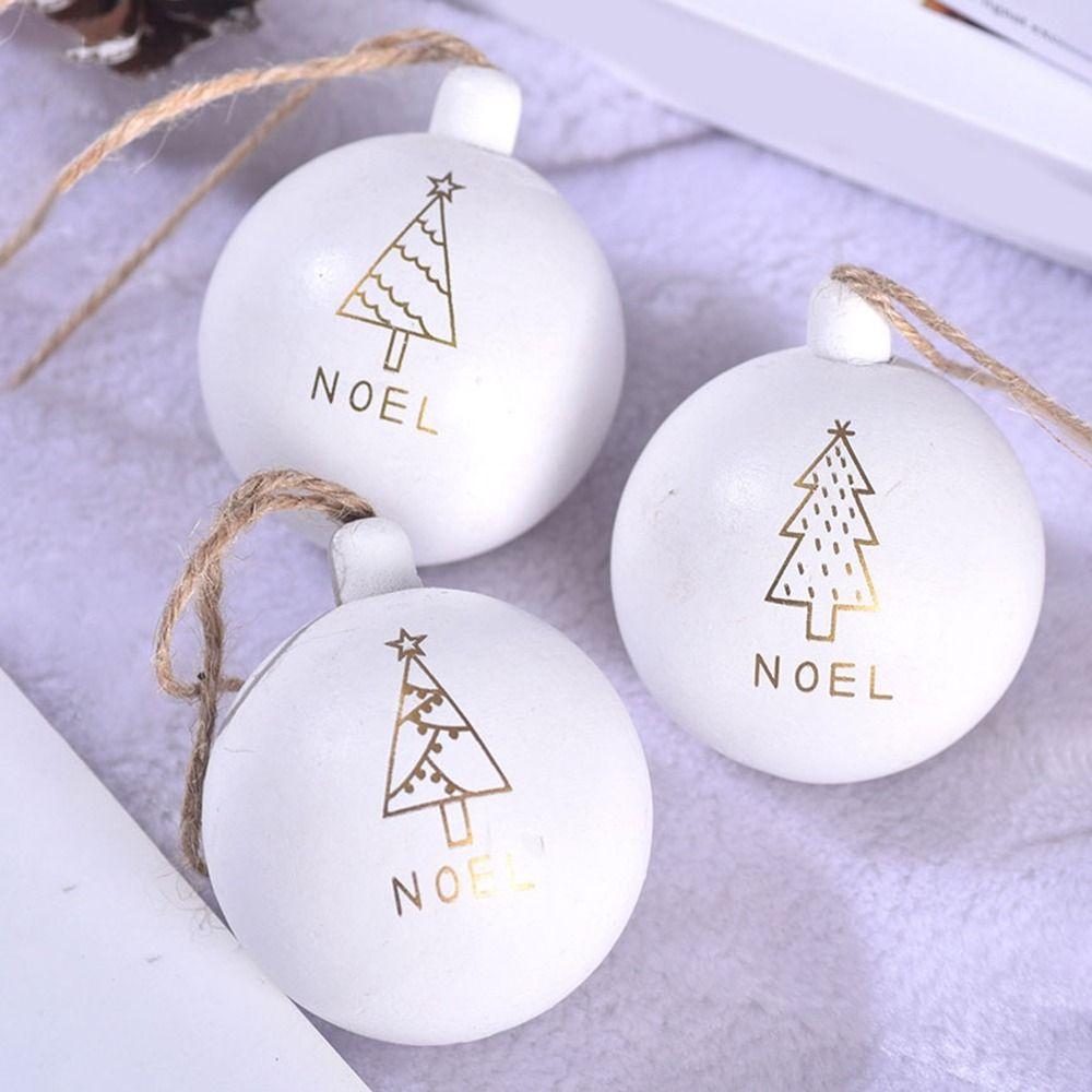 3Pcs 6cm Wooden Christmas Balls Reusable Decorative Christmas Tree Pendants Shatterproof Christmas Hanging Balls Gifts