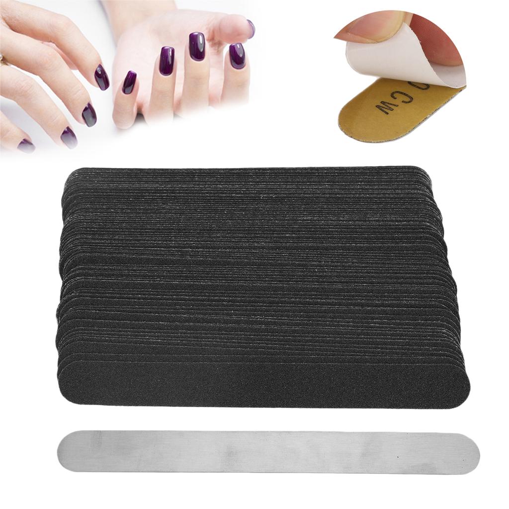 100 Pcs Replacement Nail File Strip Kit with Reusable Stainless Steel Nail File Base Plate