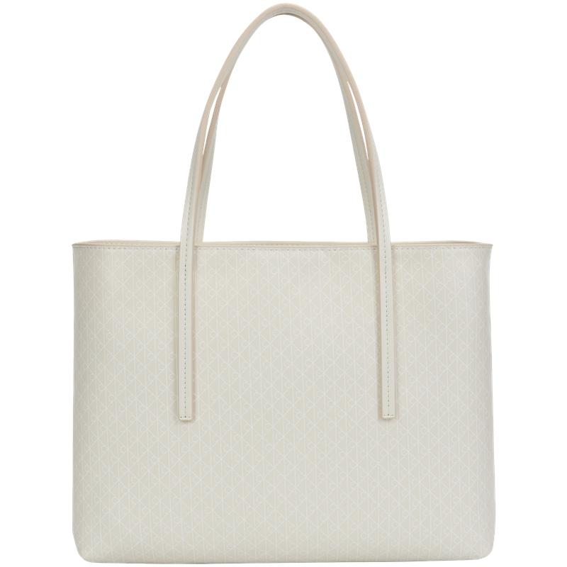 

Calvin Klein Logo Print Large Capacity Mixed Material Tote Bag Women bags Lily-White 4F3267G-2XB Basic Set (Bag)