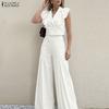 ZANZEA Women Ruffles Sleeveless Blouse With Wide Leg Pants Casual Two Piece Sets