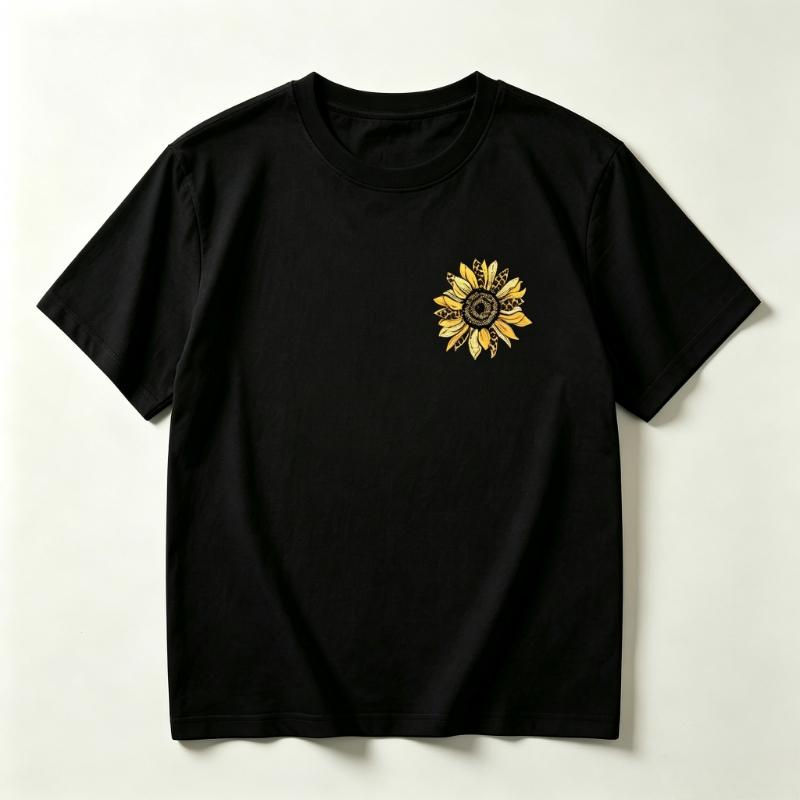 Back Printed Tshirt Sunflower And Leopard Print Pattern Unisexs Crew Neck Casual Short Aesthetic Printed Tshirt Top Printing