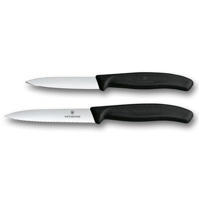 Paring Knife Set of Dishwasher 10cm Blade and Swiss Classic Lucky Set (Victorinox) 2, Safe, (Serrated Straight), Black, 6.7113.21-X1
