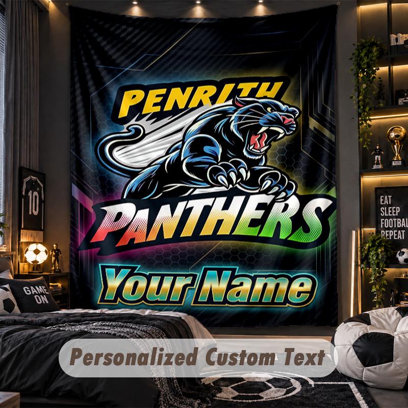 TapestryPenrith Panthers Custom Name Text Personalized Wall Hanging Tapestry Home Wall Decor