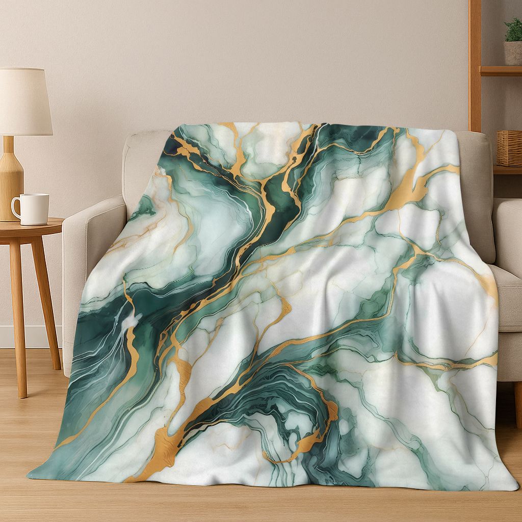 Dream Colorful Stone Texture Marble Black Green Gold  Flannel Blanket,Cozy Soft Throw Blanket for Home Bedroom Bed Sofa Gift