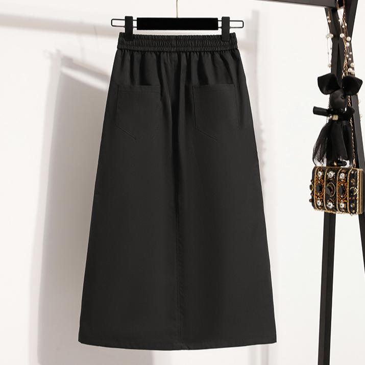 DIMANAF 2025 Übergröße Neue Frühling Elastische Baumwollröcke Damen A-Linie Mode Lockerer Rock Hohe Taille Vintage Maxi