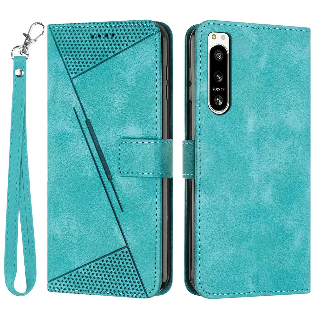 Shockproof PU Leather Case for Sony Xperia 5 IV 5G,Triangle Imprinted Phone Cover Stand Shell Wallet