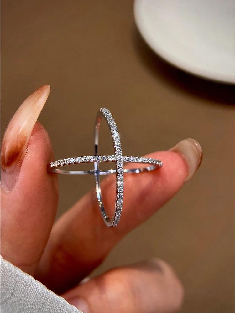 925 Sterling Silver Simple Classic Gorgeous Zircon X-Shaped Ring For Women Engagement Wedding Luxury High Quality Fine Jewelry