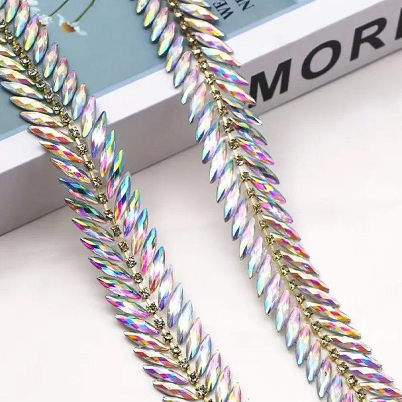 2 Yard Hot Fix Resin Rhinestone Ribbon Rhinestone Trim Chain Glue On Crafts Garment Shoes Dress Dance Costume Decor