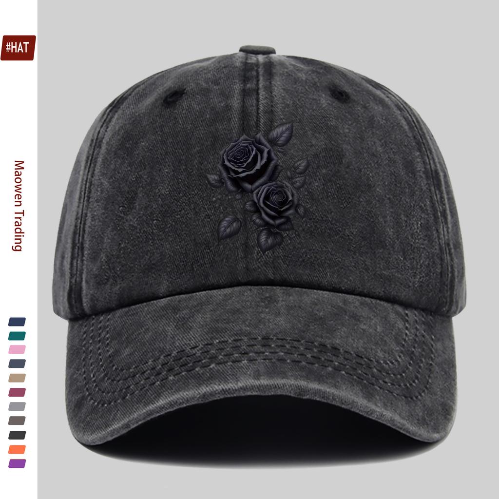 Pc Black Rose Vibrant Floral Geometric Pattern Print Baseball Cap Sun Hat with Floral Print Design Comfortable and Lightweigh