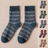 Yousheng Warm Wool Socks for Men Winter Thermal Thick Crew Socks Vintage Style Retro Pattern Socks for Cold Weather