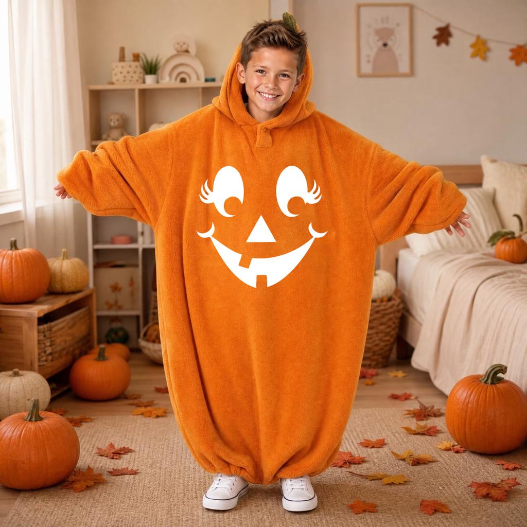 Kids' Halloween Printed Flannel Romper Pajama Set for Loungewear