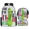 Green Hair Monster Grinch School Bag Campus 12345th and 6th Grade Backpack Lightweight Weight Loss Computer Bag Three-piece Set