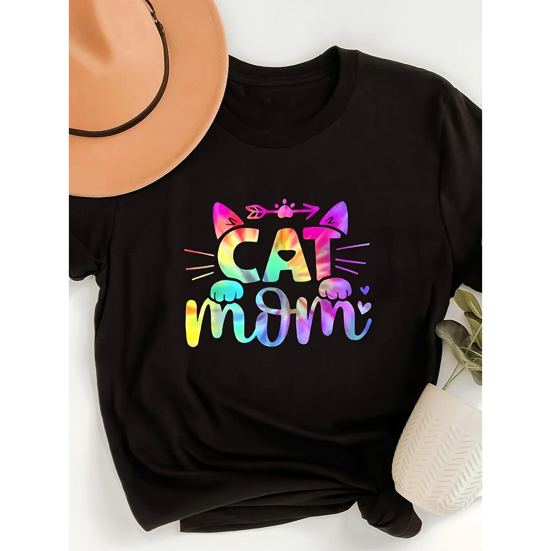 MOM  Letter Print T-shirt, Short Sleeve Crew Neck Casual Top for Summer & Spring S