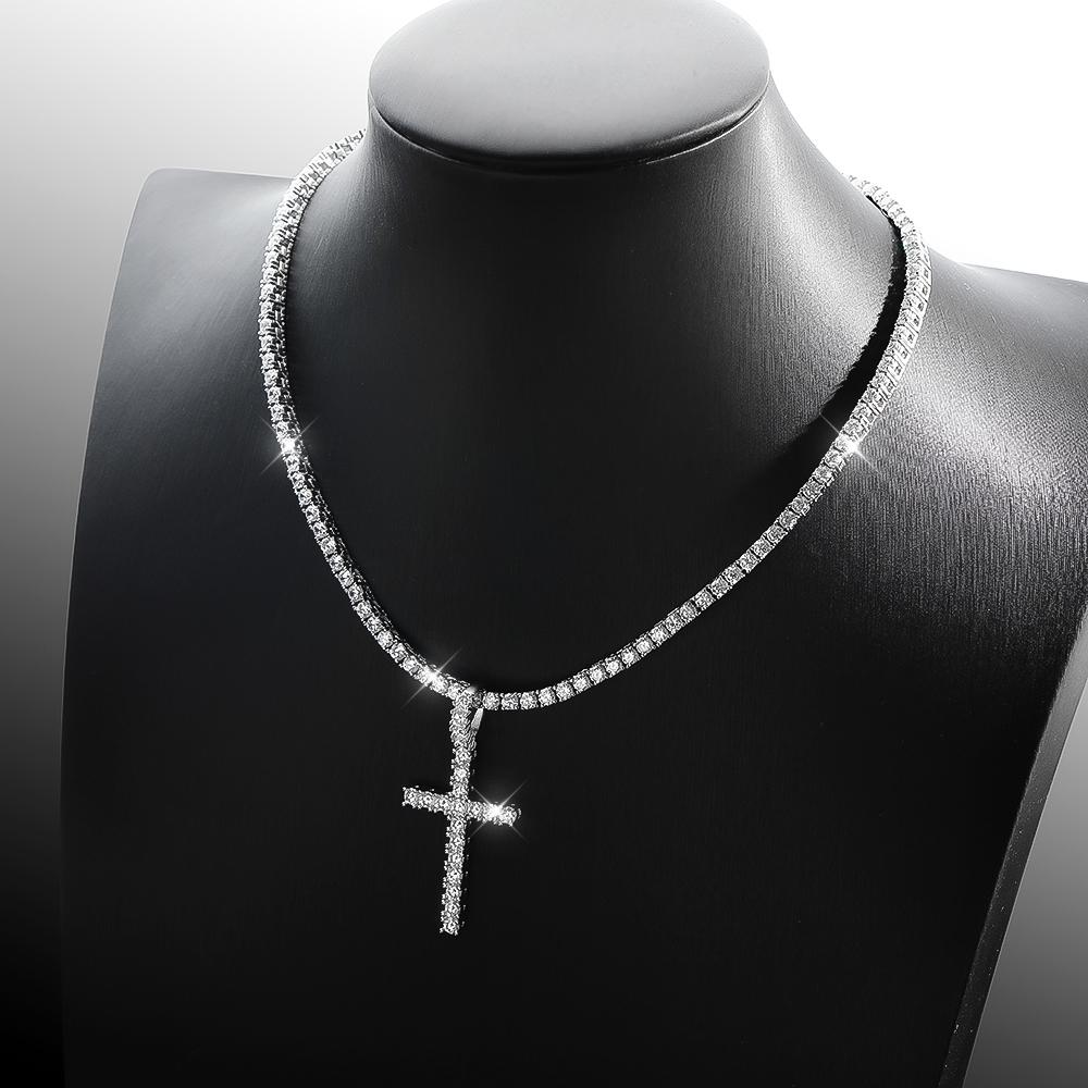 Full Moissanite Tennis Necklace with Pendant 925 Sterling Sliver Plated 18k Chain for Man Sparkling HipHop Party Jewely