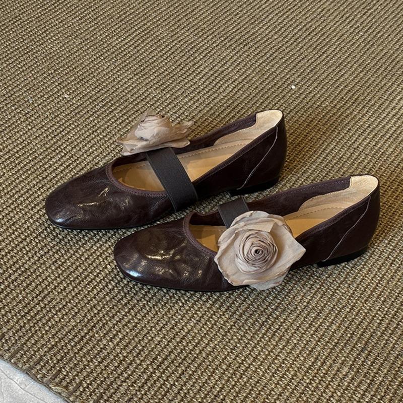 

Овчина~ Ретро ремень на одно слово съемный цветок неглубокий вырез одинарная обувь женская кожаная обувь на мягкой подошве неглубокие балетки 40