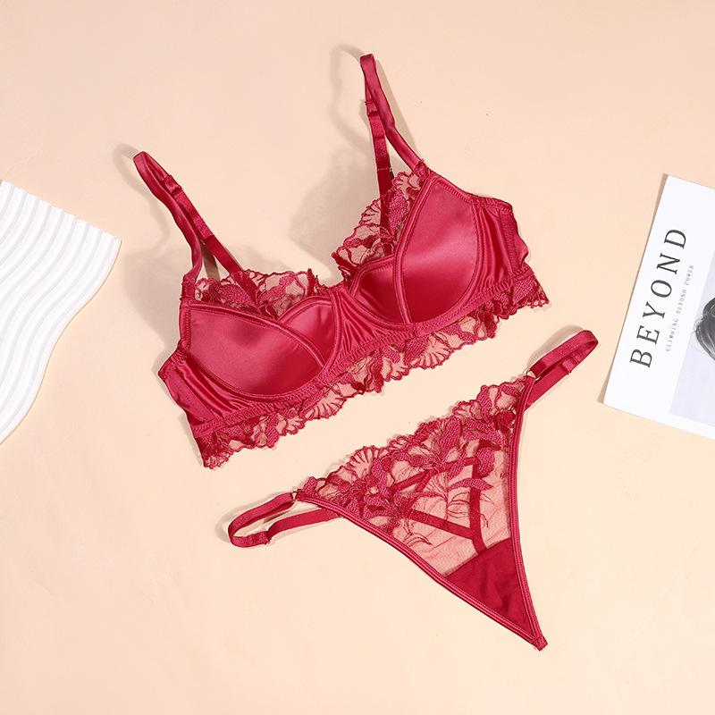 Französisches Sexy Dessous-Set für Damen Sexy Push-up-BH Reine Spitze Anti-Hänge-BH Atmungsaktive Slips