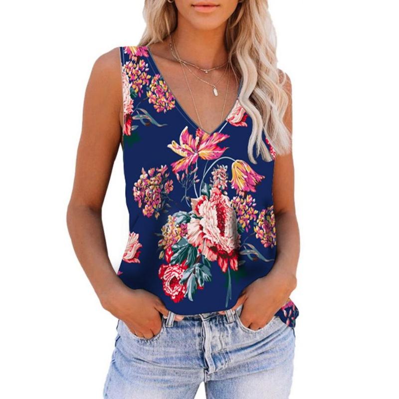 Printed V-neck Sleeveless Plus Size Women Shirt Summer New Fashion Floral Elegant Blouse Women Vintage Casual Office Lady Shirts Tops 24049