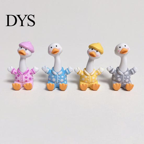 Small Animal Decoration 4Pcs Mini Cartoon Duck Figurines, Cute Polka-dot Pajamas Statues, Multi-functional Car Accessory Macaron Ornaments for Console