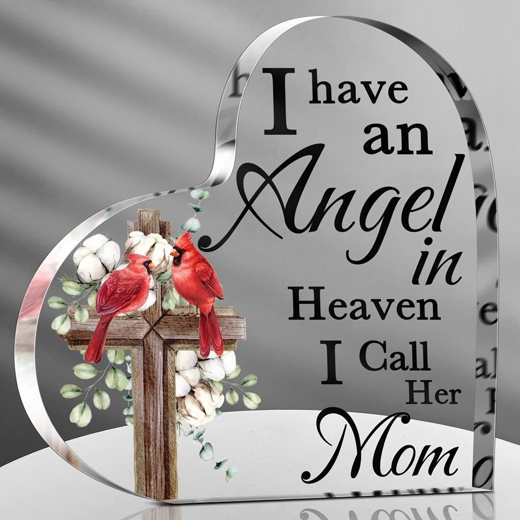 1pc Memorial Cardinal Gift Compassion in Heaven Bereavement Gift Commemorating The Loss of Mom Acrylic Decorative Plaque- Acrylic Desktop Ornament
