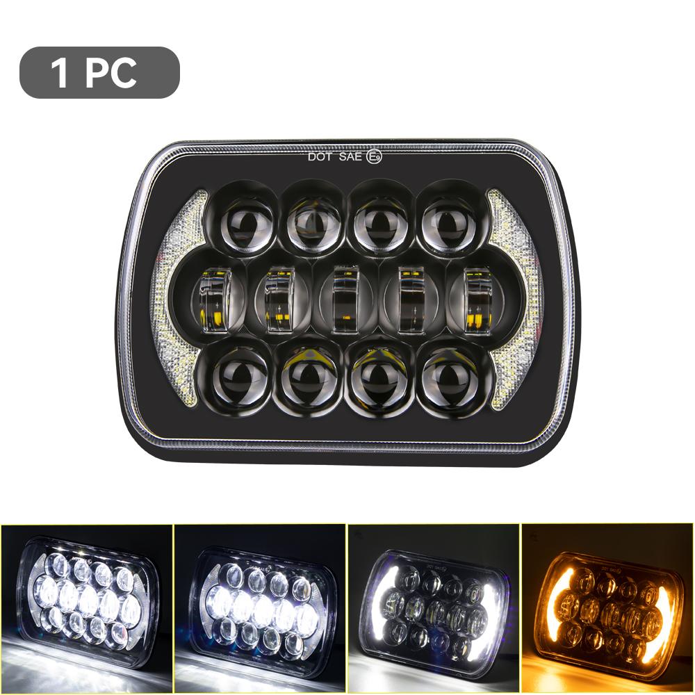 2pcs 55W Led 5x7" 7X6" Inch Retangular Feixe Farol Com High/Low DRL Square Headlight for Jeep Cherokee XJ Wrangler Truck 4X4