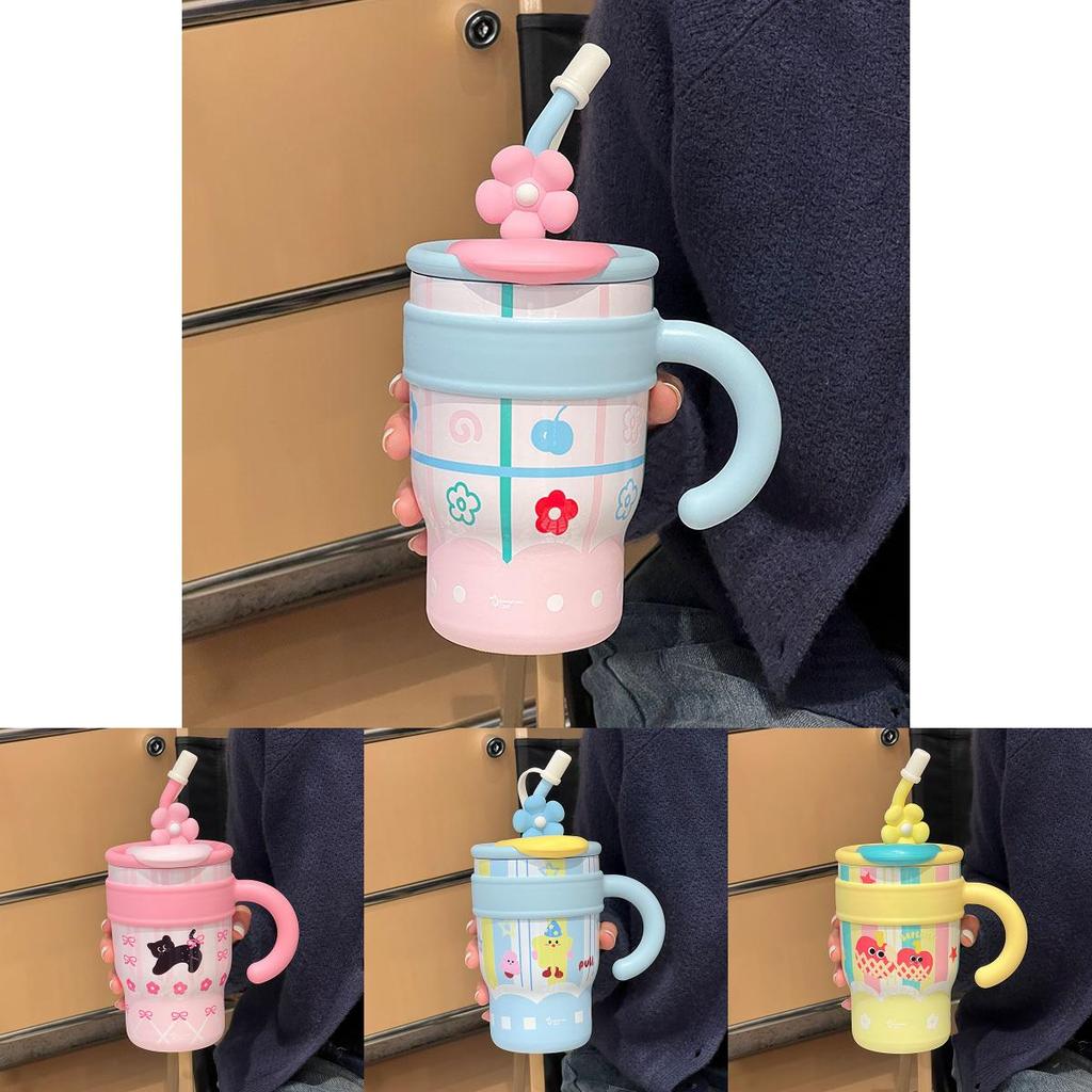 Cute Cartoon Insulated Travel Mug With Handle For Office And Outdoor Use