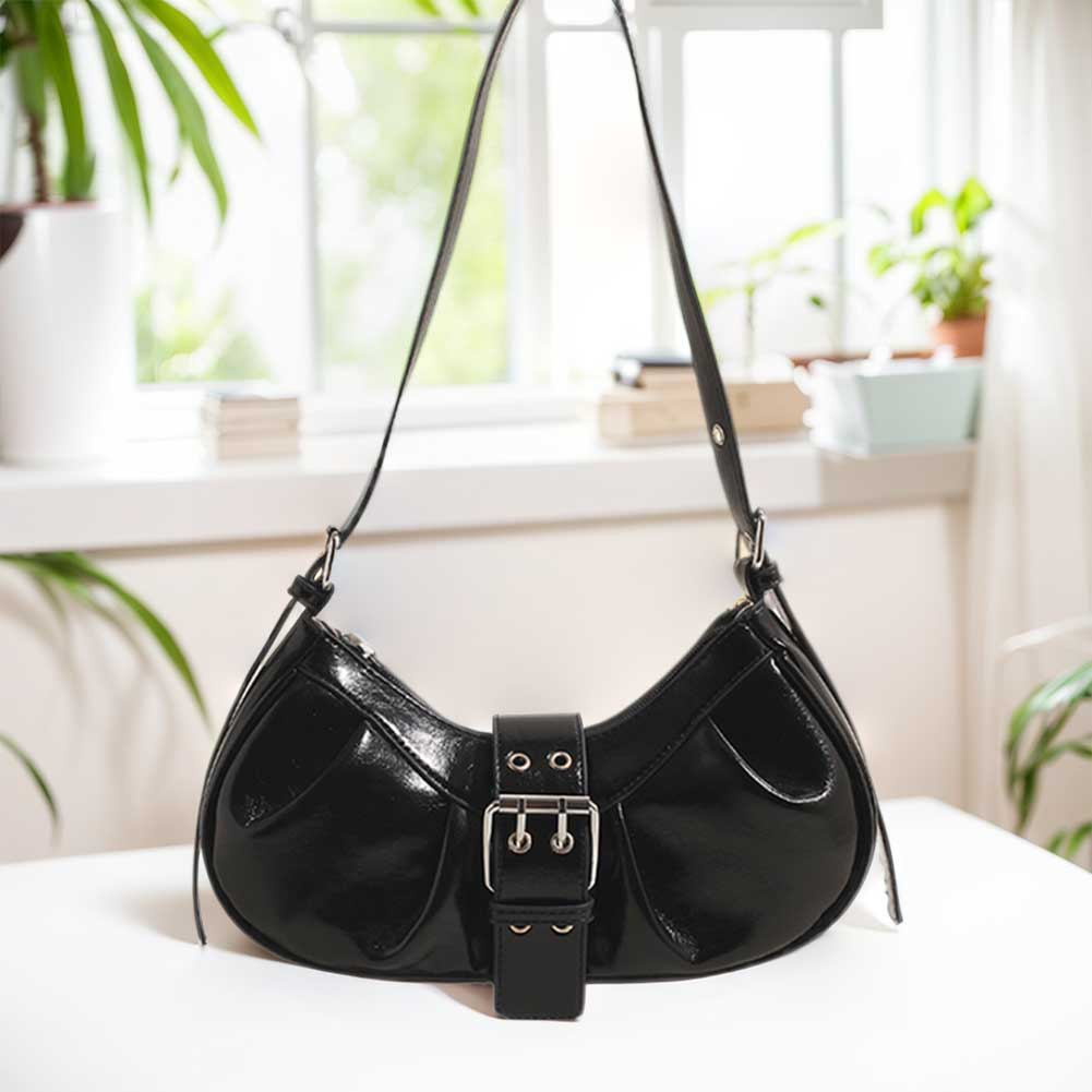 Кожаная сумка кроссбоди Y2K для женщин сумка-клатч с регулируемым ремешком сумка-хобо сумка под мышкой с пряжкой для путешествий работы шопинга чёрный 4180₽