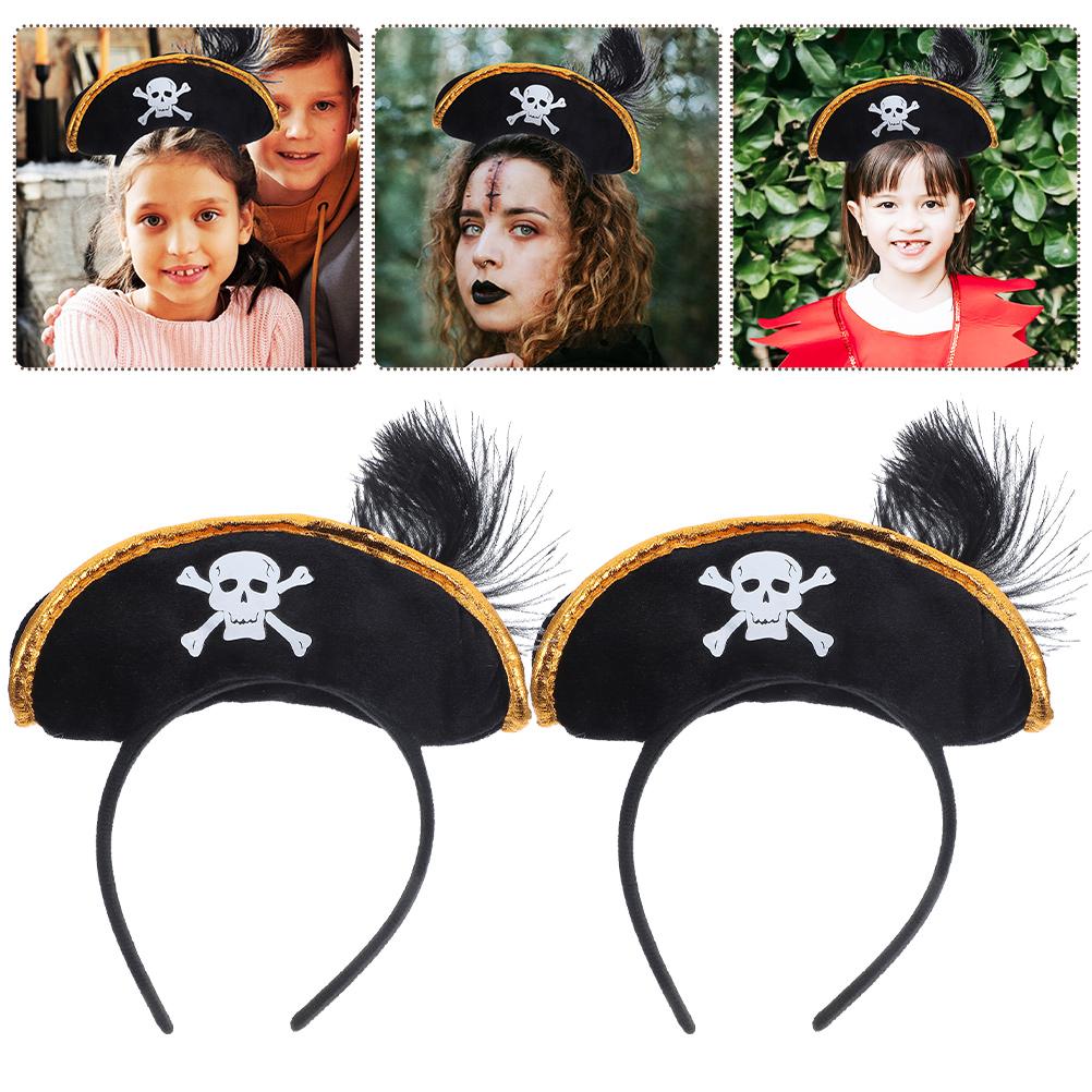 2 Pcs Pirate Captain Skull Hair Hoop Halloween Headdress Party Supplies Role Playing Cosplay Accessories Lightweight Reusable