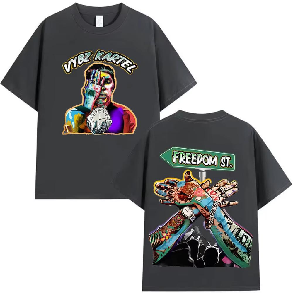 Rapper Vybz Kartel 2025 New Album Graphics T Shirts Men Fashion High Quality Cotton T-shirts Hip Hop Gothic Short Sleeve T Shirt