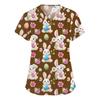Abbigliamento da lavoro a maniche corte con scollo a V alla moda da donna con top stampati con tasche