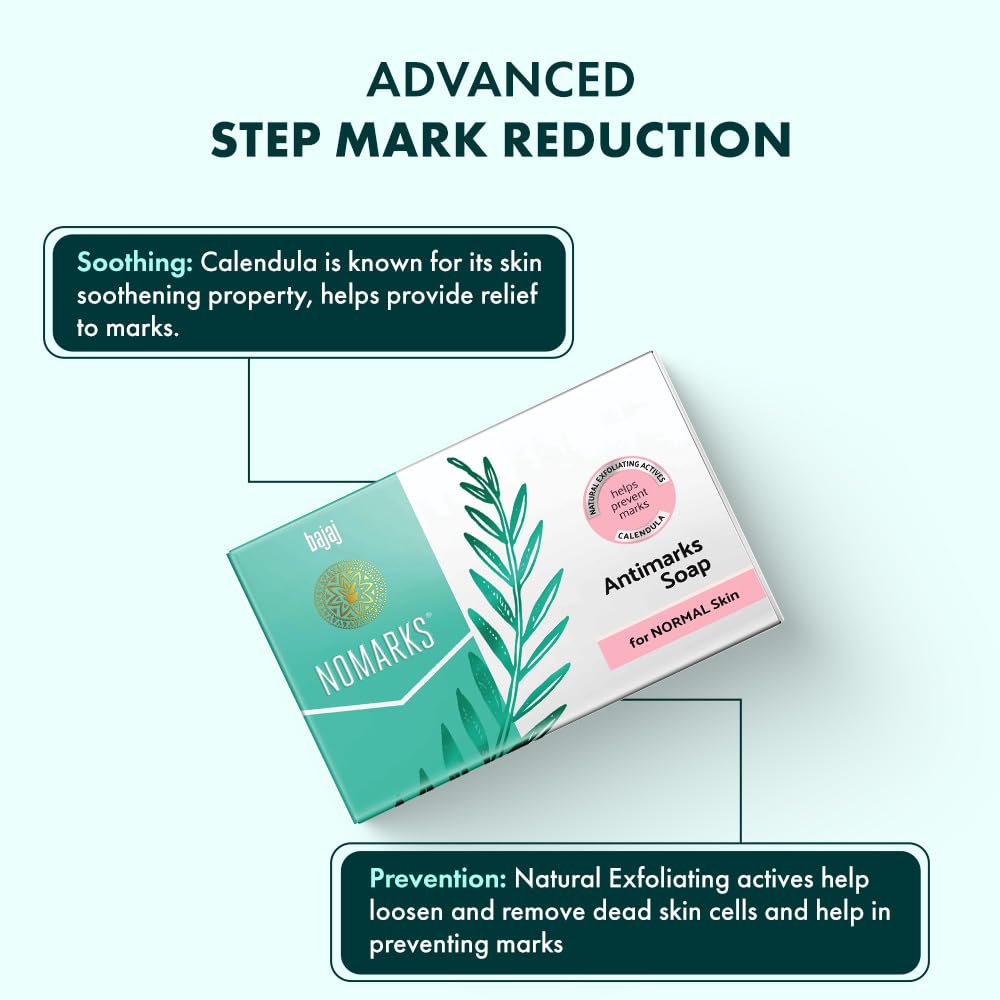BAJAJ Nomarks Antimarks Soap For Normal Skin 125gm Pack Of 4 Gentle Exfoliating Anti-Mark Cleanser