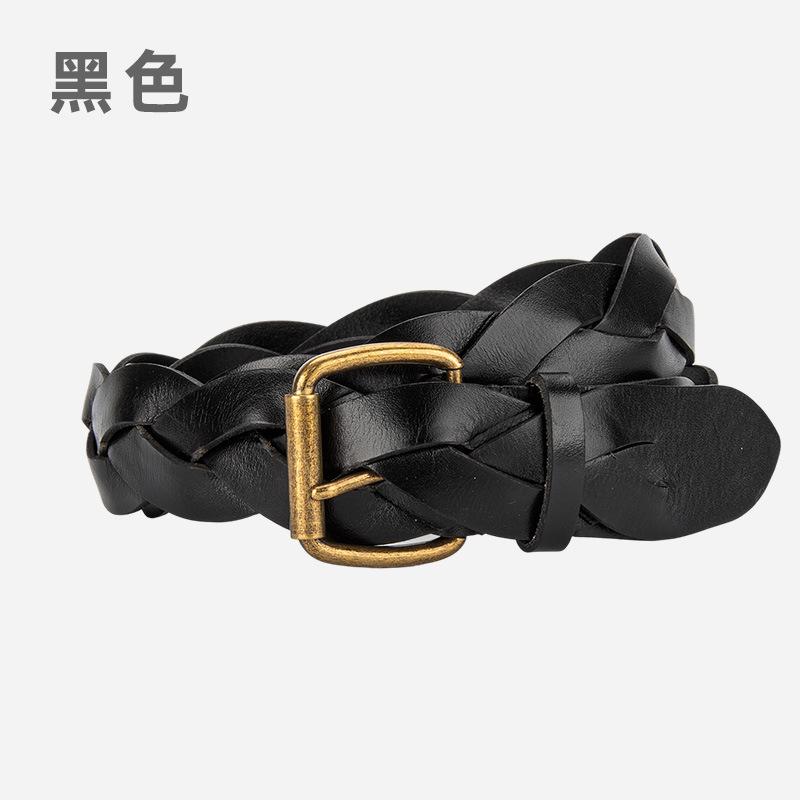 

Belt Korean version hipster pin buckle braided belt genuine leather cowhide women s belt lazy free punching 110 чёрный
