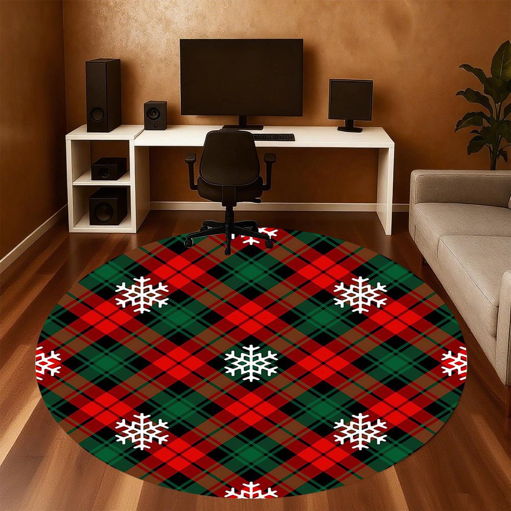 1pc Plaid Snowflakes Round Chair mat Area Rug - Non-Slip, Floor Mat for Office, Bedroom, and Indoor Decor -1002164