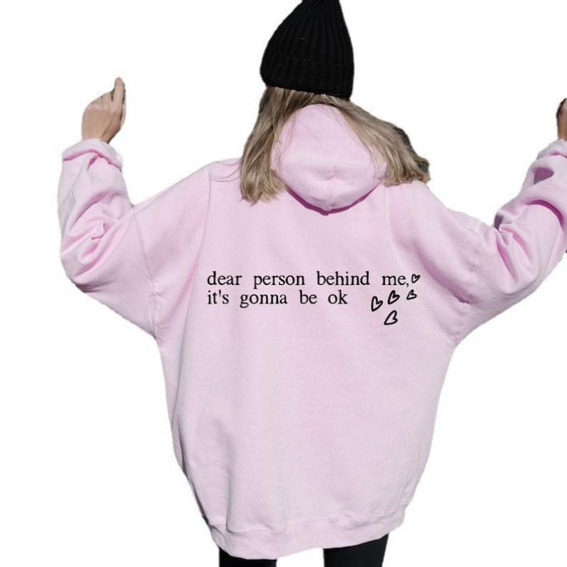 Plain Letter Print Women's Hoodie with Kangaroo Pocket and Drawstring