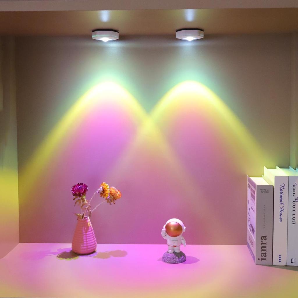 Creative White Hexagonal Cat Eye Sunset Red Projection Lamp – LED Touch Decorative Wall Light