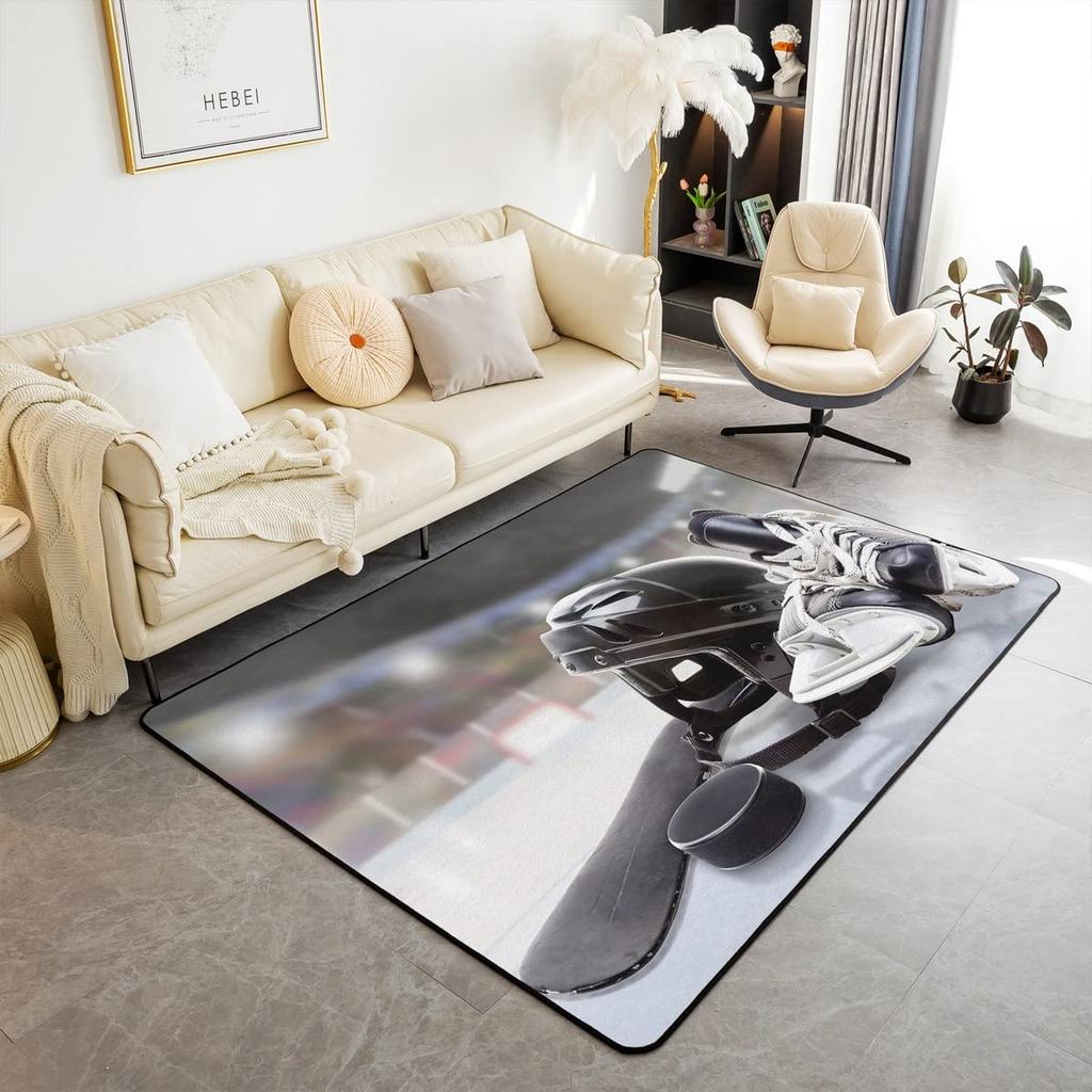 Soft Ice Hockey Carpet Rug for Boys Teens Winter Sport Indoor Floor Mat Bedroom Living Room Doormat