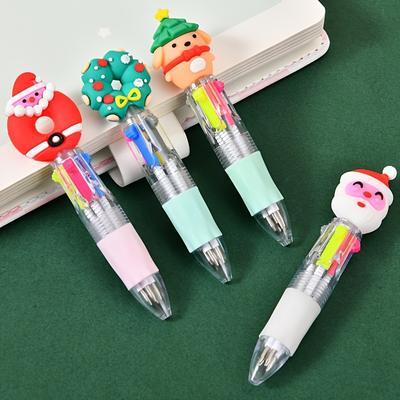 10pcs Festive Christmas Ballpoint Pens Assorted Cartoon Designs,Retractable 4Color Ink,Festive Pen Accessories,Pens for Writing