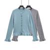 Dame Vinter Lagdelt Dekorativ Rund Hals Strikket Langermet Cardigan Genser Avslappet Streetwear